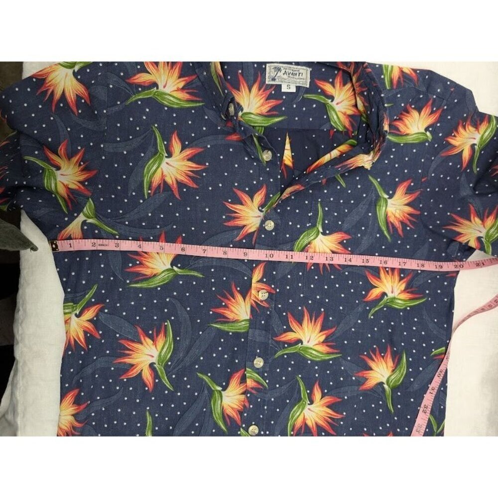 Original Avanti sz small bird of paradise navy blue polka dot Hawaiian shirt O9 - Picture 6 of 7